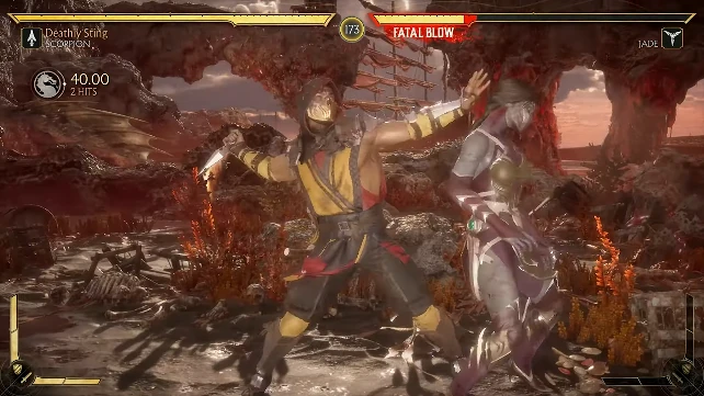 Mortal Kombat 1 frame data overlay during a Ranked match